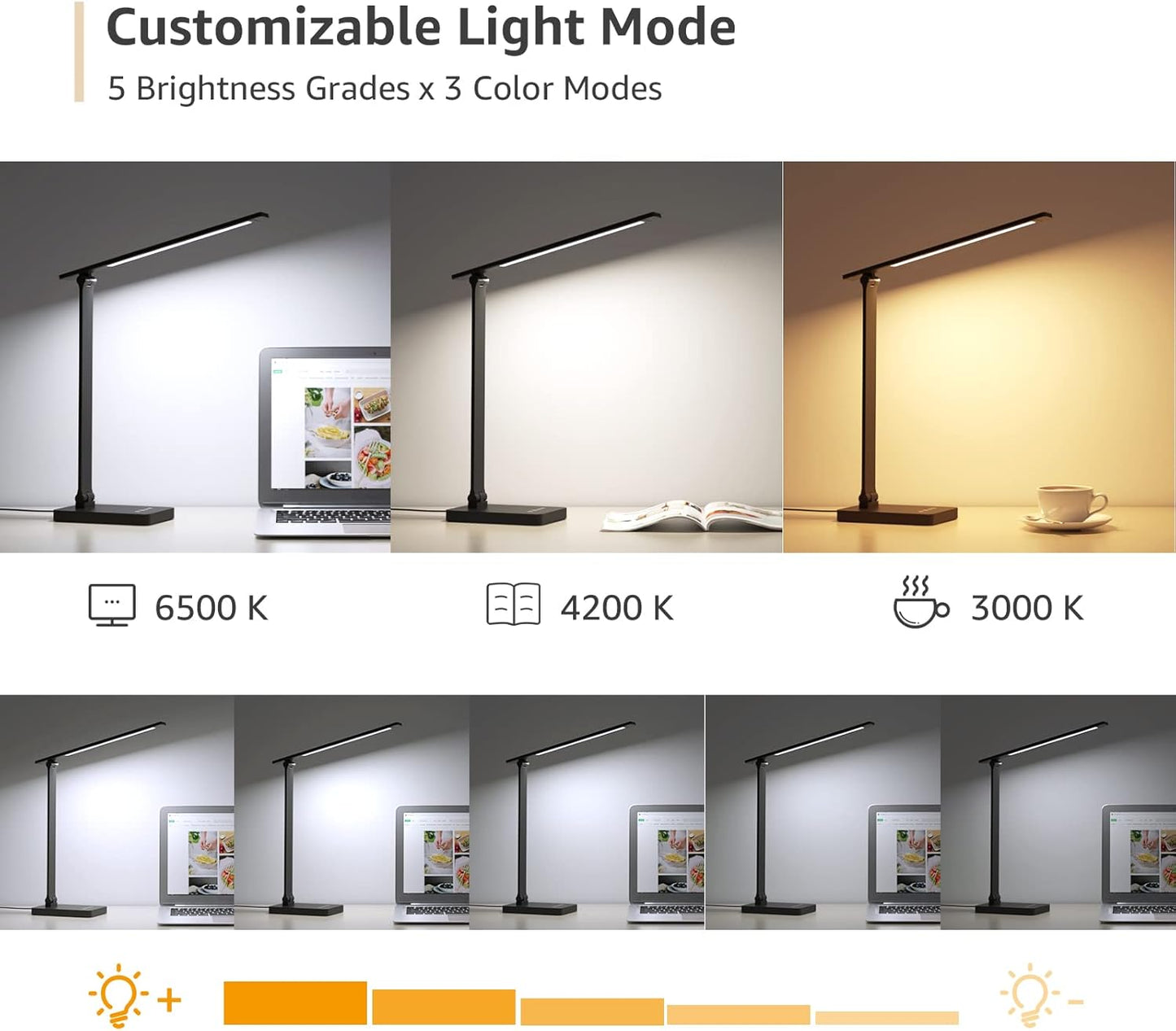 Lepro Desk Lamp LED with USB Charging Port, Dimmable Table Lamp Home Office Reading Touch Control, 3 Color Modes, 5 Brightness Level, College Dorm Room Essentials, Eye Caring, Sewing, Crafting, Black