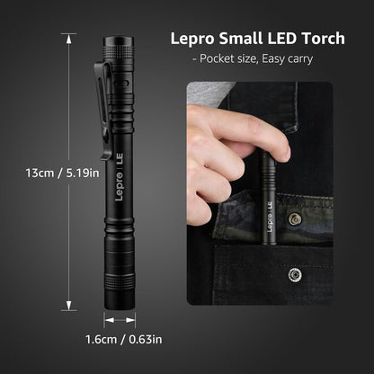 LE LED Pen Flashlight, Compact and Ultra Bright XPE LED Tactical Penlight Flashlight, Waterproof AAA Battery Powered Pocket Flashlight with Clip, 2 Packs
