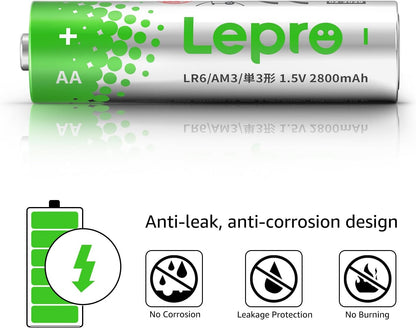 Lepro AA Batteries 100 Count, Double A Alkaline Batteries with Ultra Long-Lasting Power, 1.5 Volt 2800mAh LR6, Holds Power Up to 5 Years, High-Performance, Leak-Proof, Corrosion-Resistant