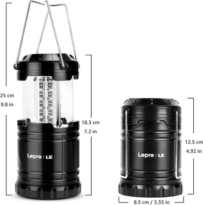 Lepro LED Camping Lantern Battery Powered, Super Bright, Collapsible, IPX4 Water Resistant, Outdoor Portable Lights for Emergency, Hurricane, Storms, Outages, 4-Pack