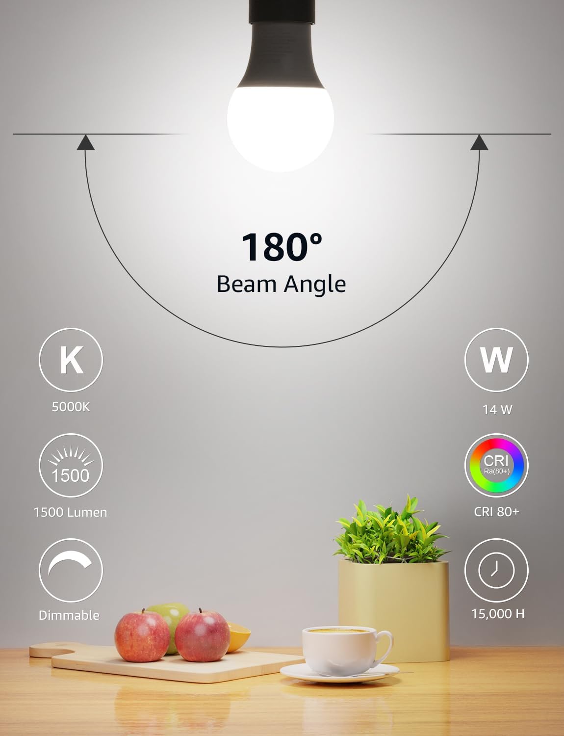 Lepro Dimmable LED Light Bulbs, 60W Equivalent LED Bulb, 5000K Daylight White, 9.5W 800LM A19 E26 Standard Medium Base, UL FCC Listed, 15000 Hour Lifetime, 6 Packs