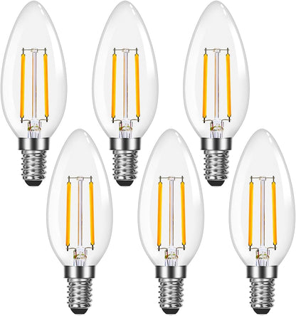 Lepro Candelabra Light Bulb, E12 Dimmable Filament Candle Light Bulb, 60W Equivalent Decorative Chandelier Light Bulbs, 5W 2700K Warm White Chandelier Bulbs, 6 Packs