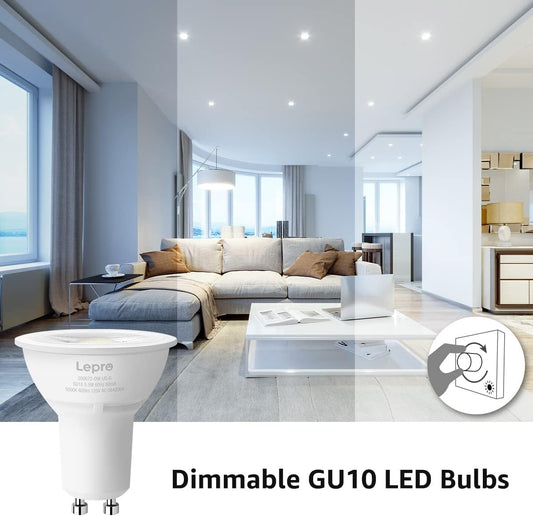 Lepro GU10 LED bulbs, 5.5W dimmable spotlight bulbs, 400 lumens, daylight white, 6-pack, suitable for indoor lighting.