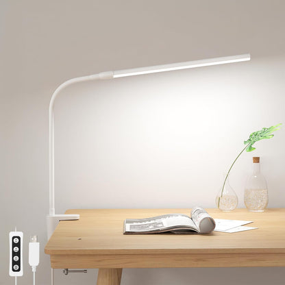 Lepro Desk Lamp with Clamp Clip on Light, Dimmable USB LED Reading light with 3 Color Modes 10 Brightness, Eye-Caring Flexible Gooseneck Table Lamp for Bed Headboard, Workbench, Home Office, Computer, White
