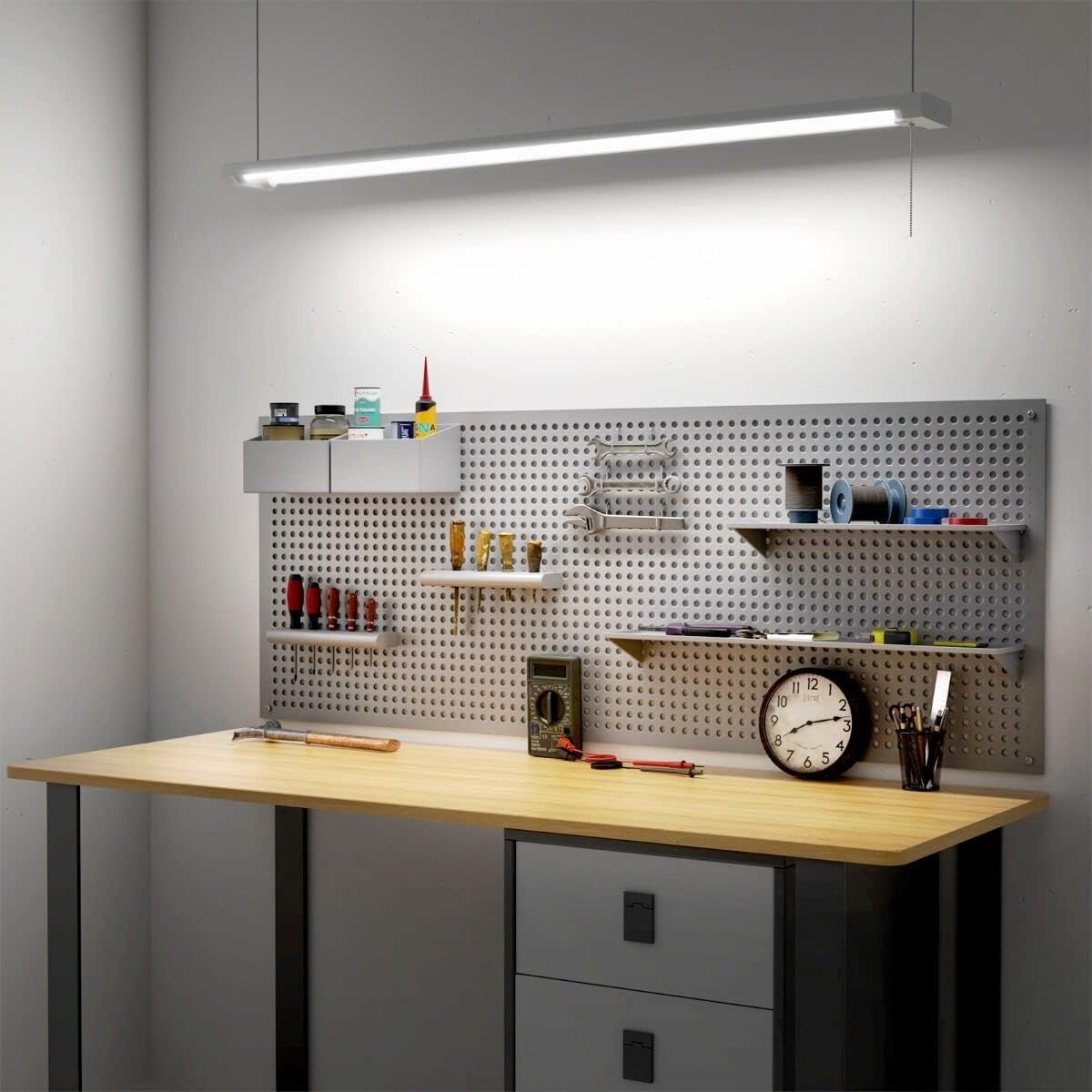 6 Pack Linkable 4200lm LED Shop Light, 4ft 42W Ceiling Lights, 5000K Daylight White For Garage, Basement, Workshop, Suspension Mount, With Pull Chain, Energy Star Rebates Available