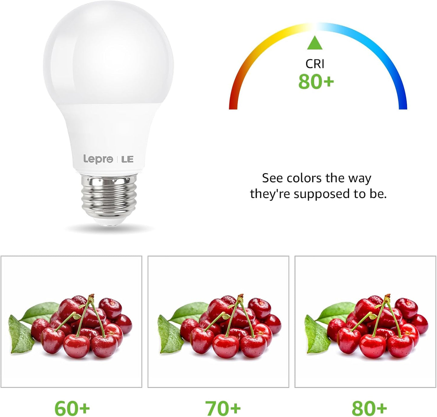 Lepro LED Light Bulbs 60 Watt Equivalent, 9W 800 Lumens Non-Dimmable, Daylight White 5000K, A19 E26 Standard Medium Base, 10000 Hour Lifetime, 3 Packs