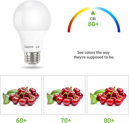 Lepro LED Light Bulbs 60 Watt Equivalent, 9W 800 Lumens Non-Dimmable, Daylight White 5000K, A19 E26 Standard Medium Base, 10000 Hour Lifetime, 3 Packs