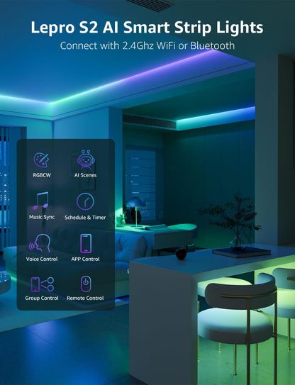Lepro LED Strip Lights Kit, 50ft Ultra-Long RGB LED Light Strips, Dimmable Color Changing Light Strip with Remote Control, 450 Leds 12V Led Tape Light for Kitchen, Bedroom and More, Non-Waterproof (24.6ft*2)