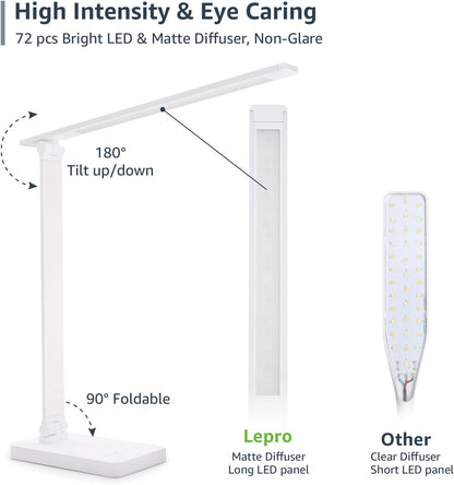 Lepro LED Desk Lamp, Adjustable Eye-Caring Desk Light, 3 Color Modes with 5 Brightness Levels Table Lamp, Touch Control with Memory Function, 9W Dimmable Office Lamp for Office, Home, Reading, Studying, Working, White