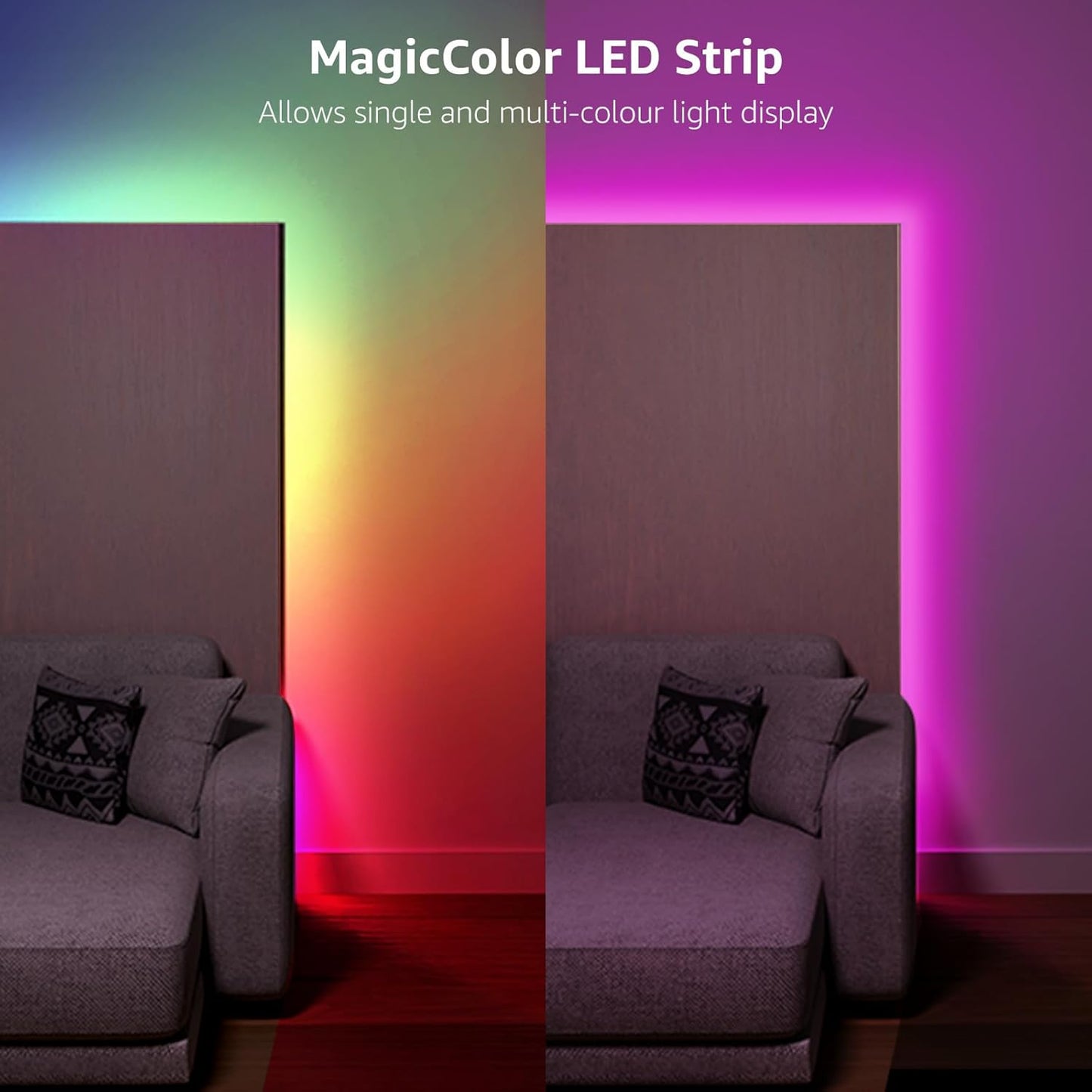 65.6ft MagicColor LED Strip Lights, Ultra-Long Strip Lights Sync to Music, Color Changing Light for Party, Bar, Bedroom, Kitchen,Gaming Room and Home Decoration, 32.8ft*2