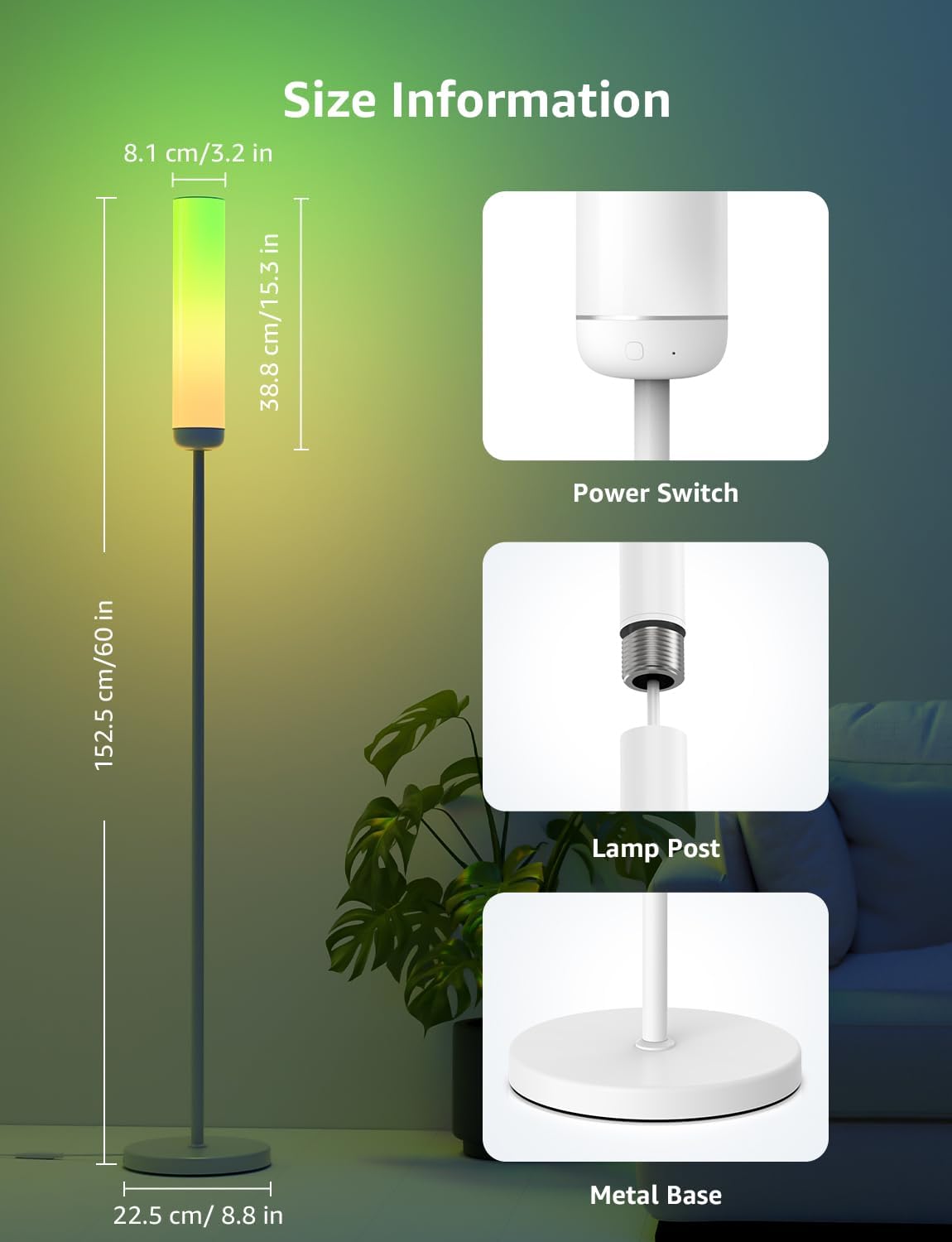 Lepro O1 AI Floor Lamp, RGBICWW 2300 Lumens Smart Lamp, Alexa/Google Assistant Enabled Corner Floor Lamp, WiFi APP Control, Music Sync, DIY Mode, RGB Modern Cylinder Floor Lamp for Living Room,Bedroom