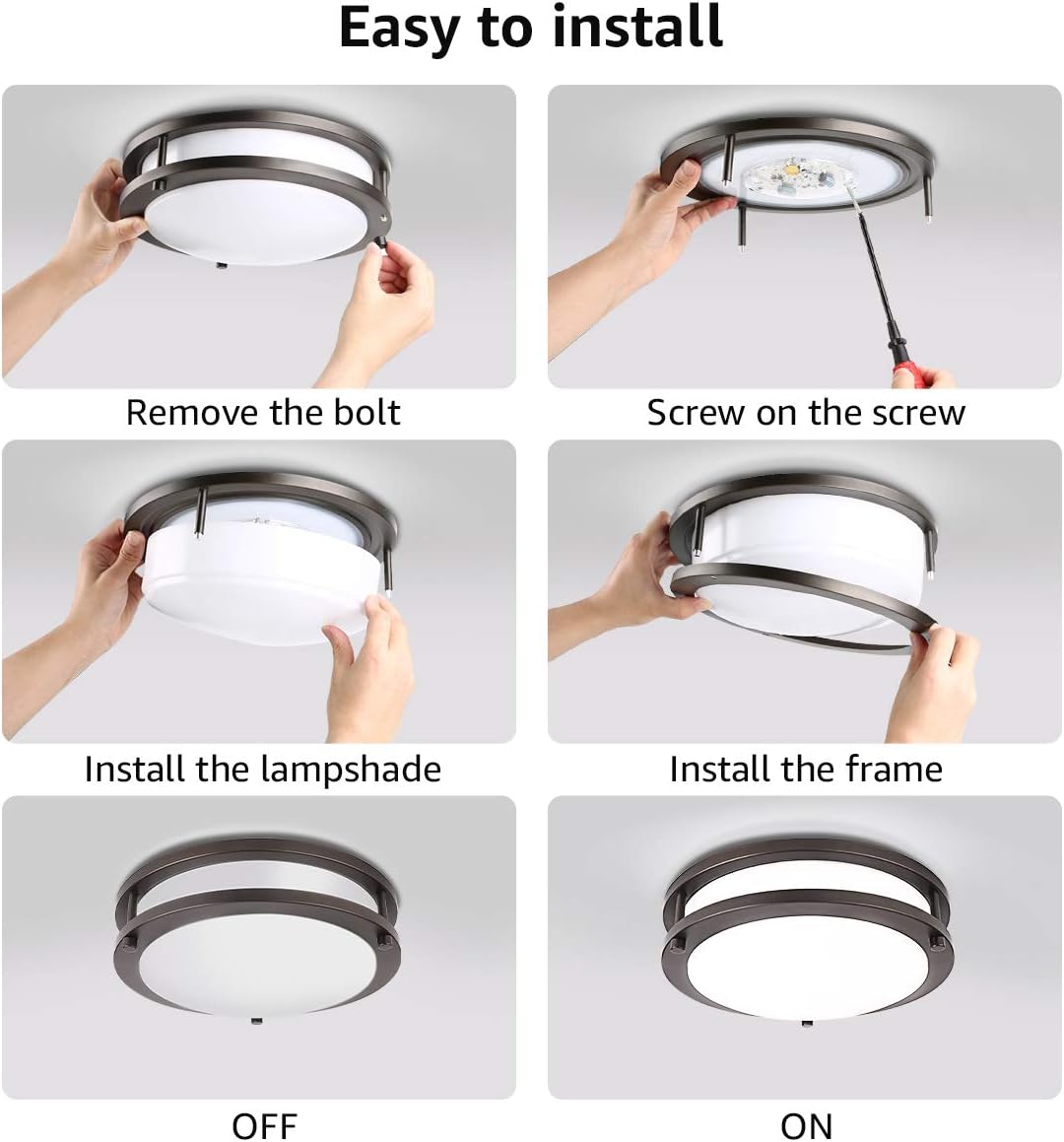 LE Flush Mount Ceiling Light, 16W 10.5 Inch Dimmable Flush Mount Brushed Nickel Light Fixture, 1200lm 80W Incandescent Bulb Replacement Round Flushmount Light for Kitchen, Hallways, Living Room and Bedroom, Daylight White (Black)