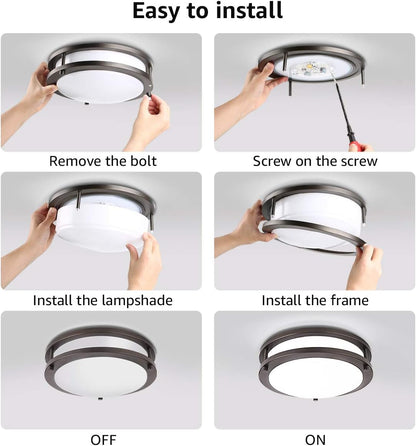 LE Flush Mount Ceiling Light, 16W 10.5 Inch Dimmable Flush Mount Brushed Nickel Light Fixture, 1200lm 80W Incandescent Bulb Replacement Round Flushmount Light for Kitchen, Hallways, Living Room and Bedroom, Daylight White (Black)