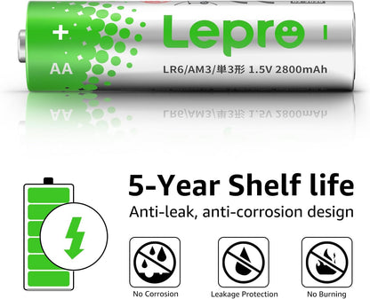 Lepro AA alkaline batteries 24-pack, 1.5V, high-performance LR6 with long-lasting power and leak-proof design for industrial lighting