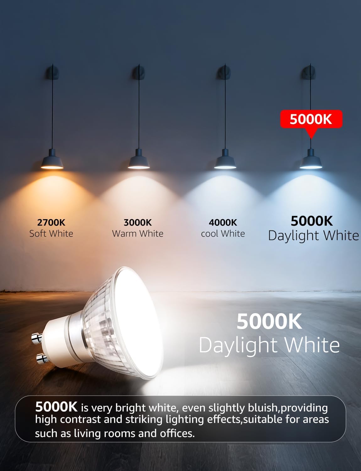LE GU10 LED Bulbs, 5000K Daylight White GU10 Bulb 50W Equivalent Non-Dimmable, 4W PAR16 LED Spotlight Bulb for Track Lighting, 350lm Light Bulbs for Kitchen, Range Hood, Living Room, Bedroom, 6 Packs