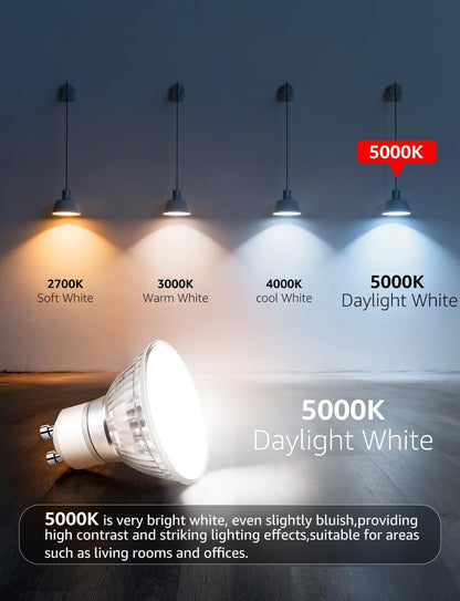 LE GU10 LED Bulbs, 5000K Daylight White GU10 Bulb 50W Equivalent Non-Dimmable, 4W PAR16 LED Spotlight Bulb for Track Lighting, 350lm Light Bulbs for Kitchen, Range Hood, Living Room, Bedroom, 6 Packs