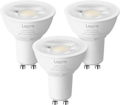 Lepro GU10 LED Bulbs, Dimmable GU10 Light Bulb, 5000K Daylight White Bulbs, 5.5W PAR16 LED Spotlight Bulb, 50W Halogen Equivalent Track Lighting Bulb for Kitchen, Range Hood, Bedroom, 3 Packs