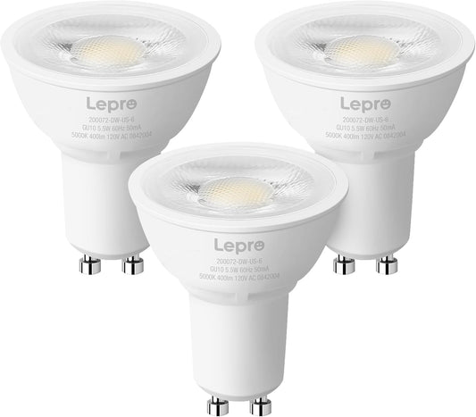 Lepro GU10 LED Bulbs, Dimmable GU10 Light Bulb, 5000K Daylight White Bulbs, 5.5W PAR16 LED Spotlight Bulb, 50W Halogen Equivalent Track Lighting Bulb for Kitchen, Range Hood, Bedroom, 3 Packs