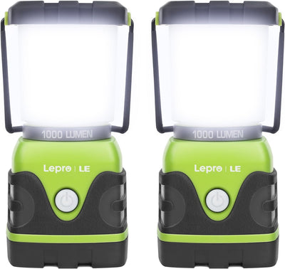 Lighting EVER Outdoor LED Camping Lantern, 1000LM, Dimmable, Battery Powered, Water Resistant Camping Light, Portable Camping Lamp for Hiking, Fishing, Emergency, Power Outage, 2 Pack