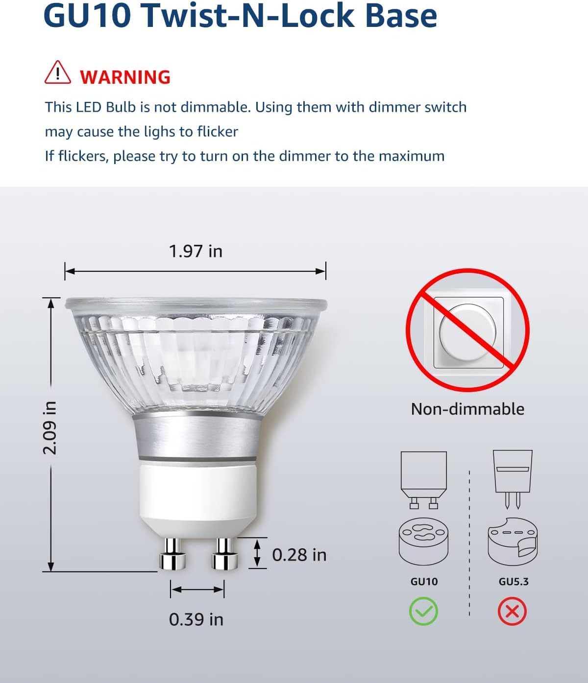 LE GU10 LED Bulbs, 5000K Daylight White GU10 Bulb 50W Equivalent Non-Dimmable, 4W PAR16 LED Spotlight Bulb for Track Lighting, 350lm Light Bulbs for Kitchen, Range Hood, Living Room, Bedroom, 3 Packs