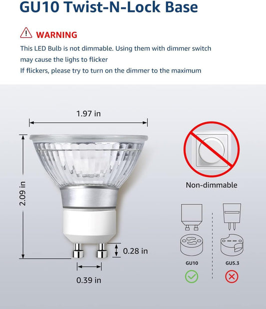 Lepro GU10 LED bulbs, 4W daylight white spotlight bulbs, ideal for track lighting in kitchen, living room, or bedroom.