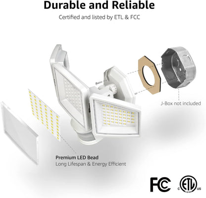 Lepro LED Security Lights, Outdoor Motion Sensor Light, Flood Lights with 3 Adjustable Heads, 270deg Wide Lighting Angle, 27W 3200LM Super Bright, IP65 Waterproof for Yard Porch Garage, White