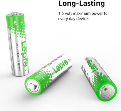Lepro AA Batteries 100 Count, Double A Alkaline Batteries with Ultra Long-Lasting Power, 1.5 Volt 2800mAh LR6, Holds Power Up to 5 Years, High-Performance, Leak-Proof, Corrosion-Resistant