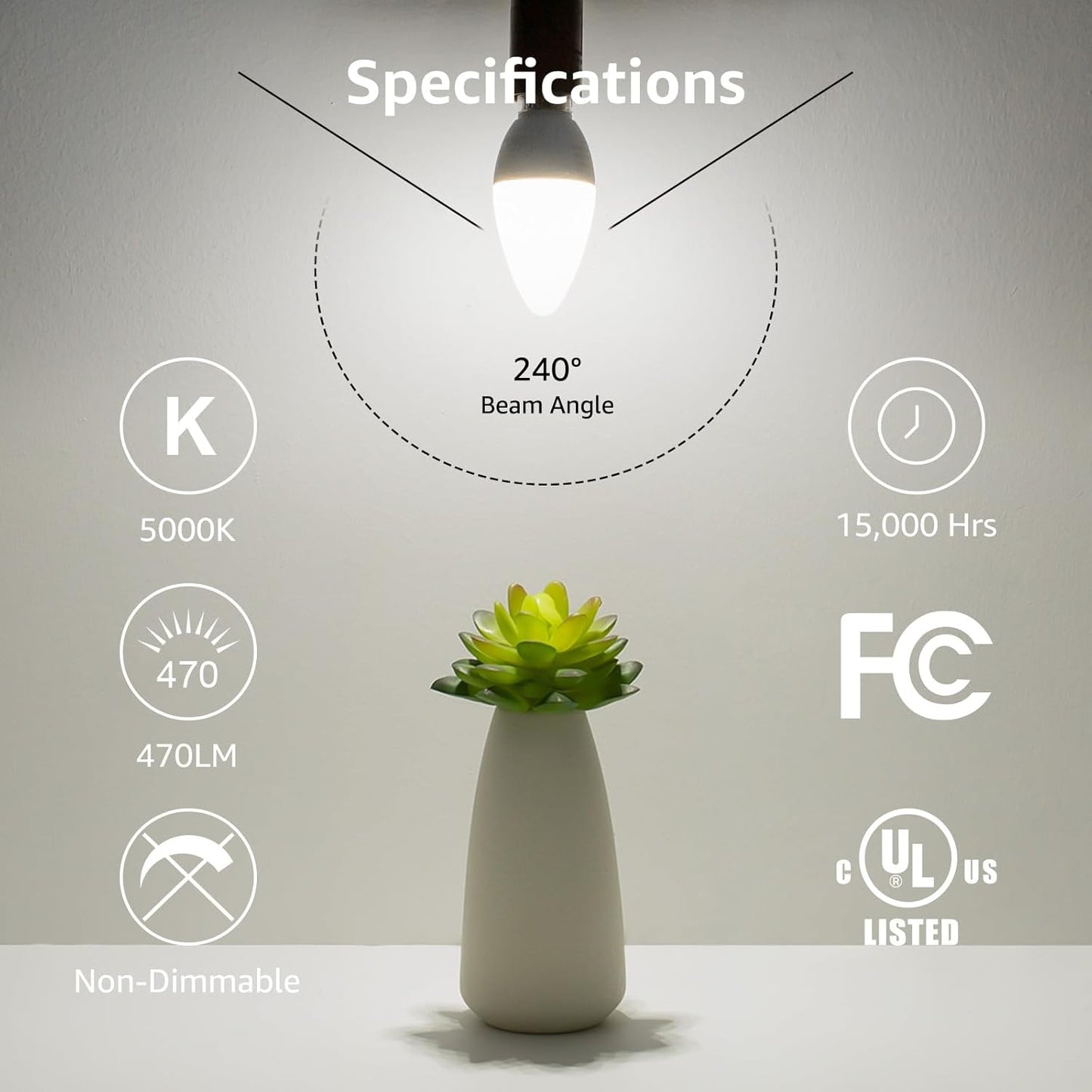 LE Candelabra Light Bulb, 5.5W E12 LED Candle Light Bulb, 40W Equivalent Decorative Chandelier Light Bulbs, Non-Dimmable, 2700K Warm White, 6 Packs