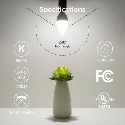 LE Candelabra Light Bulb, 5.5W E12 LED Candle Light Bulb, 40W Equivalent Decorative Chandelier Light Bulbs, Non-Dimmable, 2700K Warm White, 6 Packs