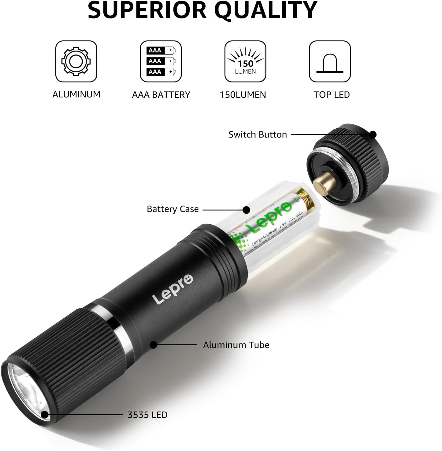Flashlight, Waterproof Led Flashlight with 3AAA Battery Included, Ultra Bright XTE 3535LED Flash Light, LED Torch for Emergency Camping Hiking Dog Walking, Halloween, Christmas Gift-Giving