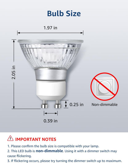 LE GU10 LED Bulbs, 5000K Daylight White GU10 Bulb 50W Equivalent Non-Dimmable, 4W PAR16 LED Spotlight Bulb for Track Lighting, 350lm Light Bulbs for Kitchen, Range Hood, Living Room, Bedroom, 6 Packs