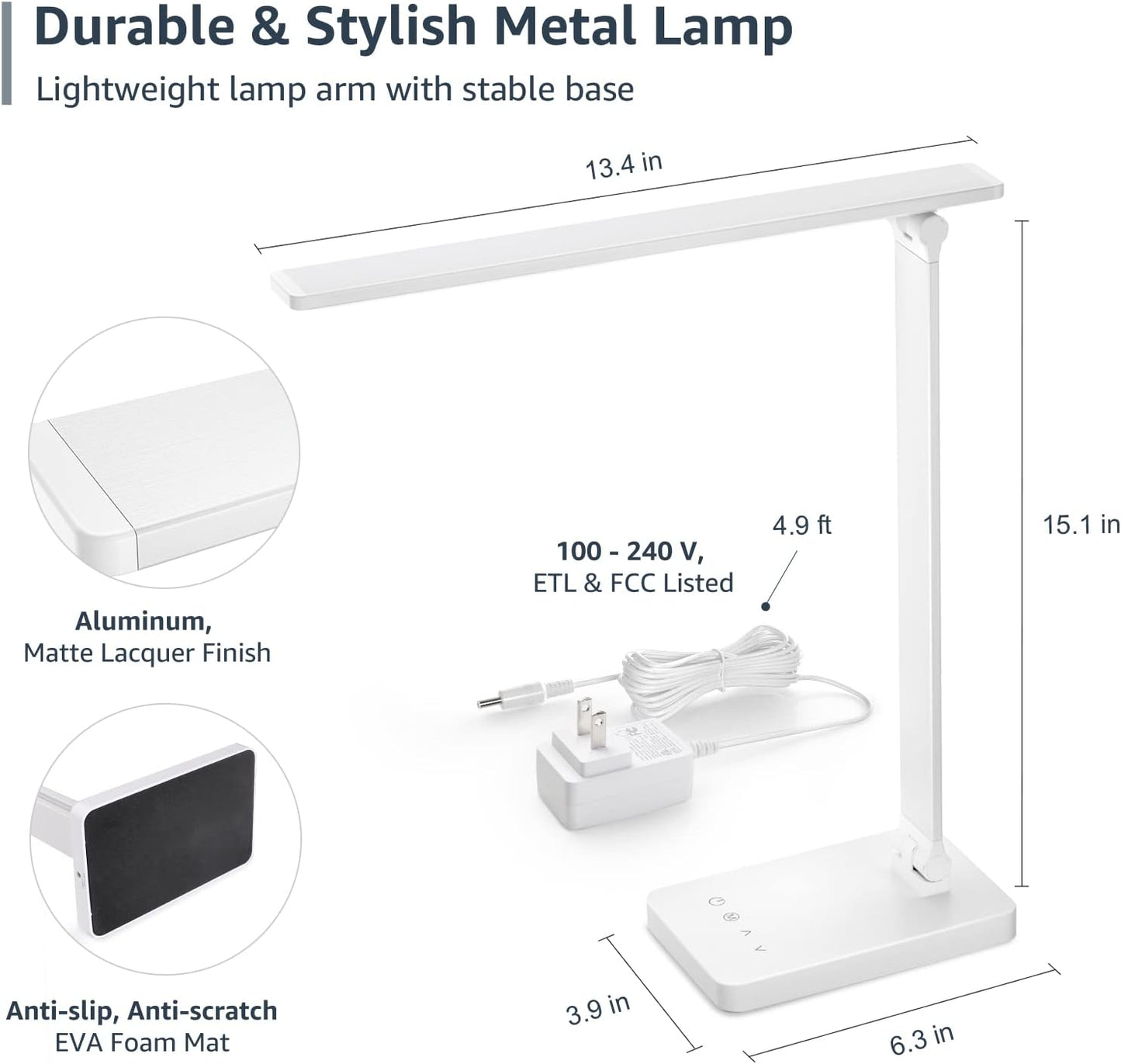 Lepro LED Desk Lamp, Adjustable Eye-Caring Desk Light, 3 Color Modes with 5 Brightness Levels Table Lamp, Touch Control with Memory Function, 9W Dimmable Office Lamp for Office, Home, Reading, Studying, Working, White
