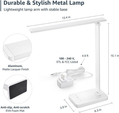 Lepro LED Desk Lamp, Adjustable Eye-Caring Desk Light, 3 Color Modes with 5 Brightness Levels Table Lamp, Touch Control with Memory Function, 9W Dimmable Office Lamp for Office, Home, Reading, Studying, Working, White