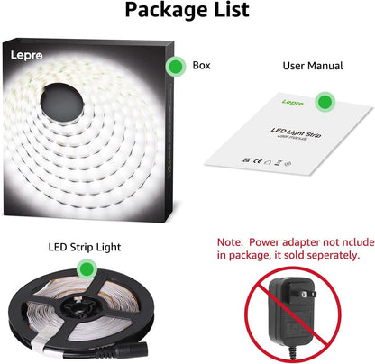 LE LED Light Strip,16.4ft 300LEDs 2835SMD, Flexible LED Strip,12V DC Non-Waterproof,for DIY Home Kitchen Car Bar Party Decoration, Power Adapter Not Included, Warm White
