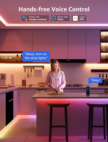 Lepro LED Strip Lights Kit, 50ft Ultra-Long RGB LED Light Strips, Dimmable Color Changing Light Strip with Remote Control, 450 Leds 12V Led Tape Light for Kitchen, Bedroom and More, Non-Waterproof (24.6ft*2)