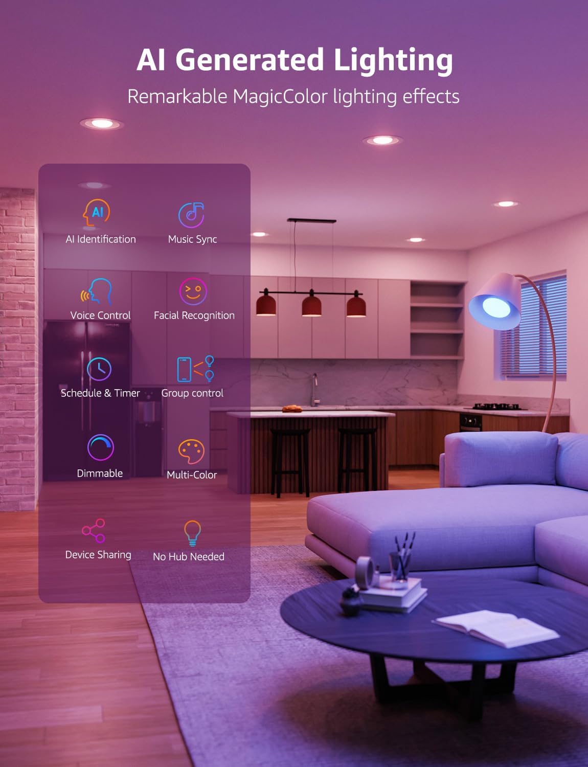 Lepro BR2 AI Smart Light Bulb, RGBWW Dimmable BR30 Bulbs 1200LM, Work with Alexa & Google Home, Music Sync, Flood Color Changing Light Bulbs, WiFi & Bluetooth Via Lepro App, LLM, E26, 4 Pack