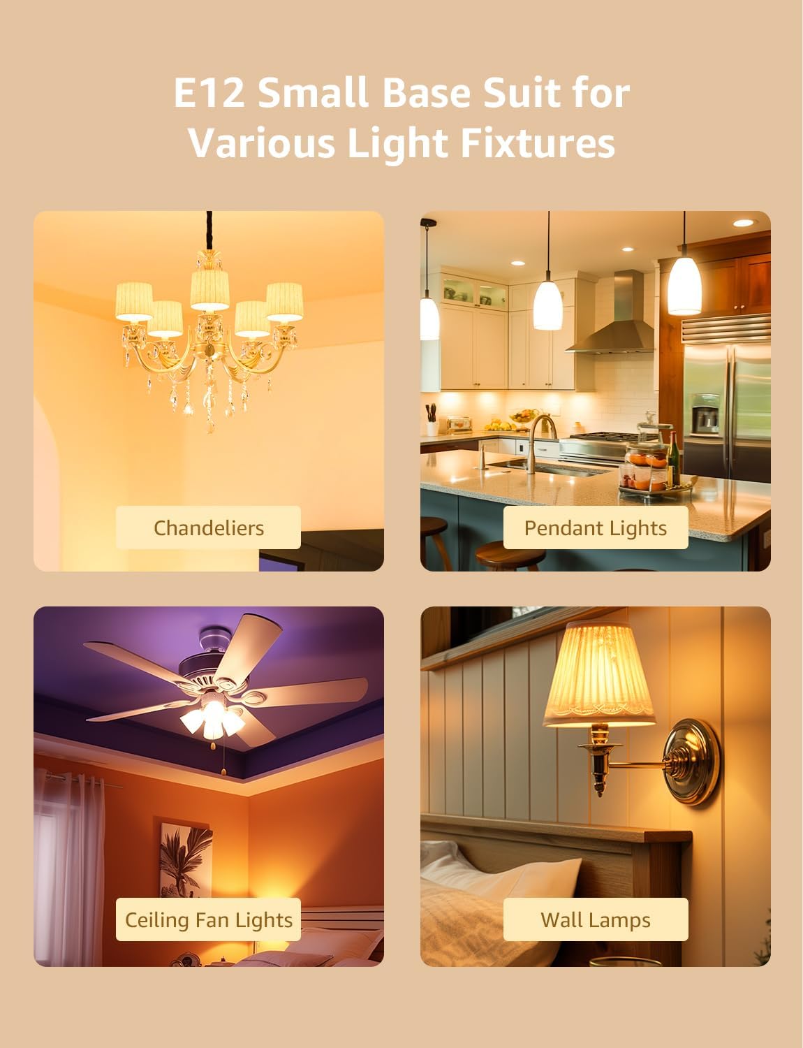 Lepro Candelabra Light Bulb, E12 Dimmable Filament Candle Light Bulb, 60W Equivalent Decorative Chandelier Light Bulbs, 5W 2700K Warm White Chandelier Bulbs, 6 Packs