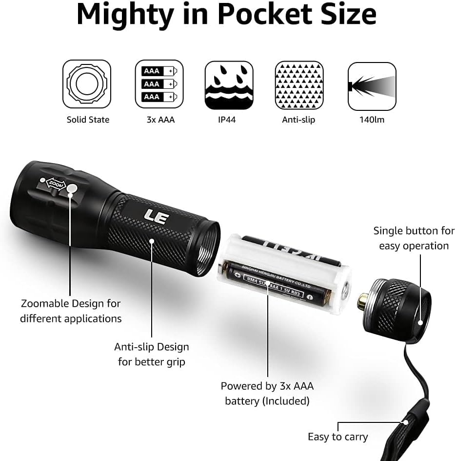 Lighting EVER LED Flashlights High Lumens, Small Flashlight, Zoomable, Waterproof, Adjustable Brightness Flash Light for Outdoor, Emergency, Camping, AAA Batteries Included, 2 Pack