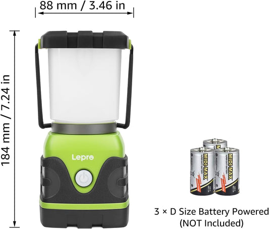Lepro 1500LM waterproof LED camping lantern with four light modes, portable outdoor light for camping, emergencies, and power outages.