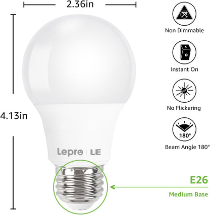 LE LED Light Bulb, 60 Watt Equivalent, 9W 800lm 5000K Daylight White LED Bulb, Non-dimmable Light Bulb, A19 E26 Standard Base, 10000 Hour Lifetime, 10 Packs