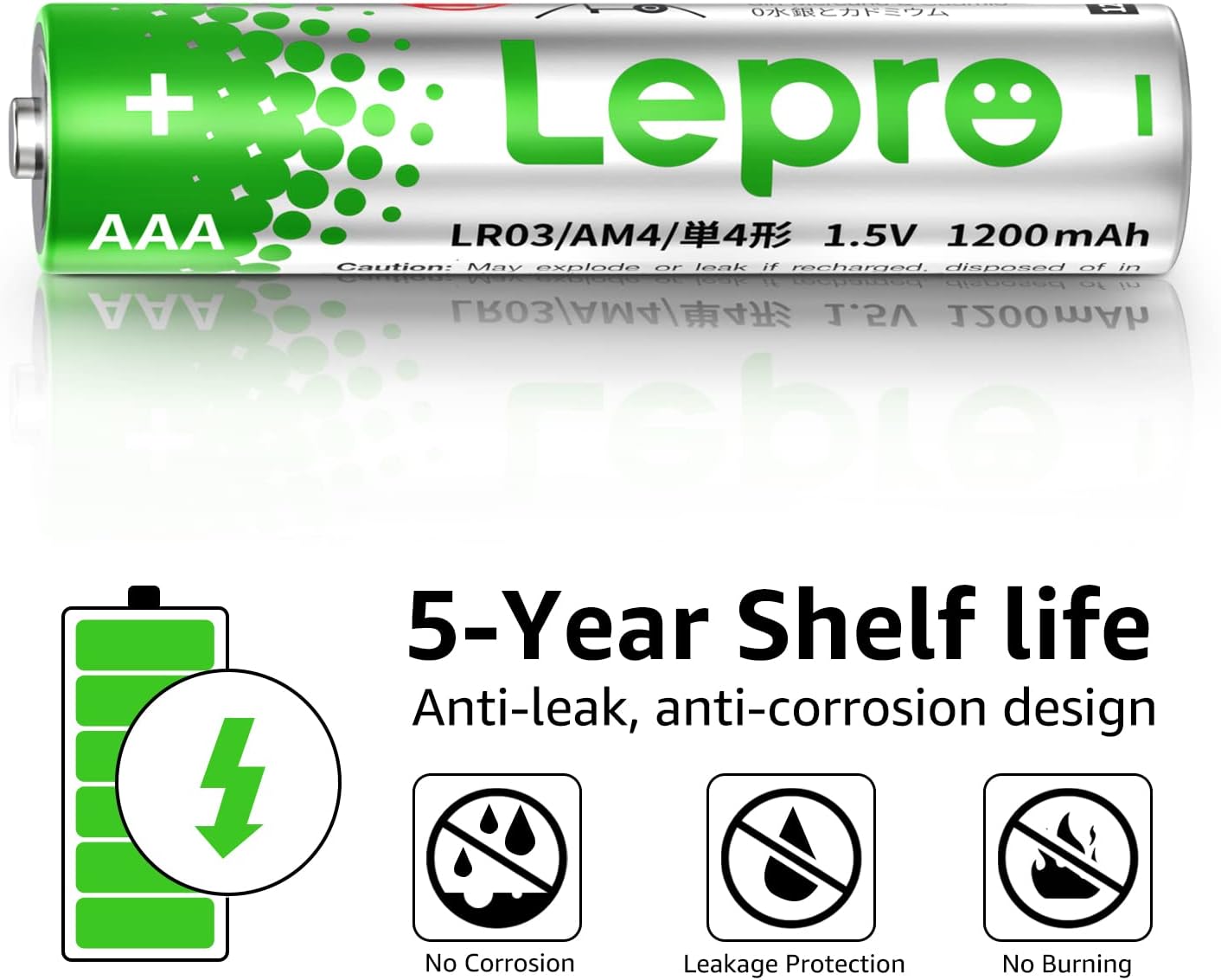 Lepro AAA Alkaline Batteries 100-Count, 1.5 Volt 1200mAh LR03, Long Lasting Power, Holds Power Up to 5 Years, Anti-Leakage, Ideal for Everyday Devices