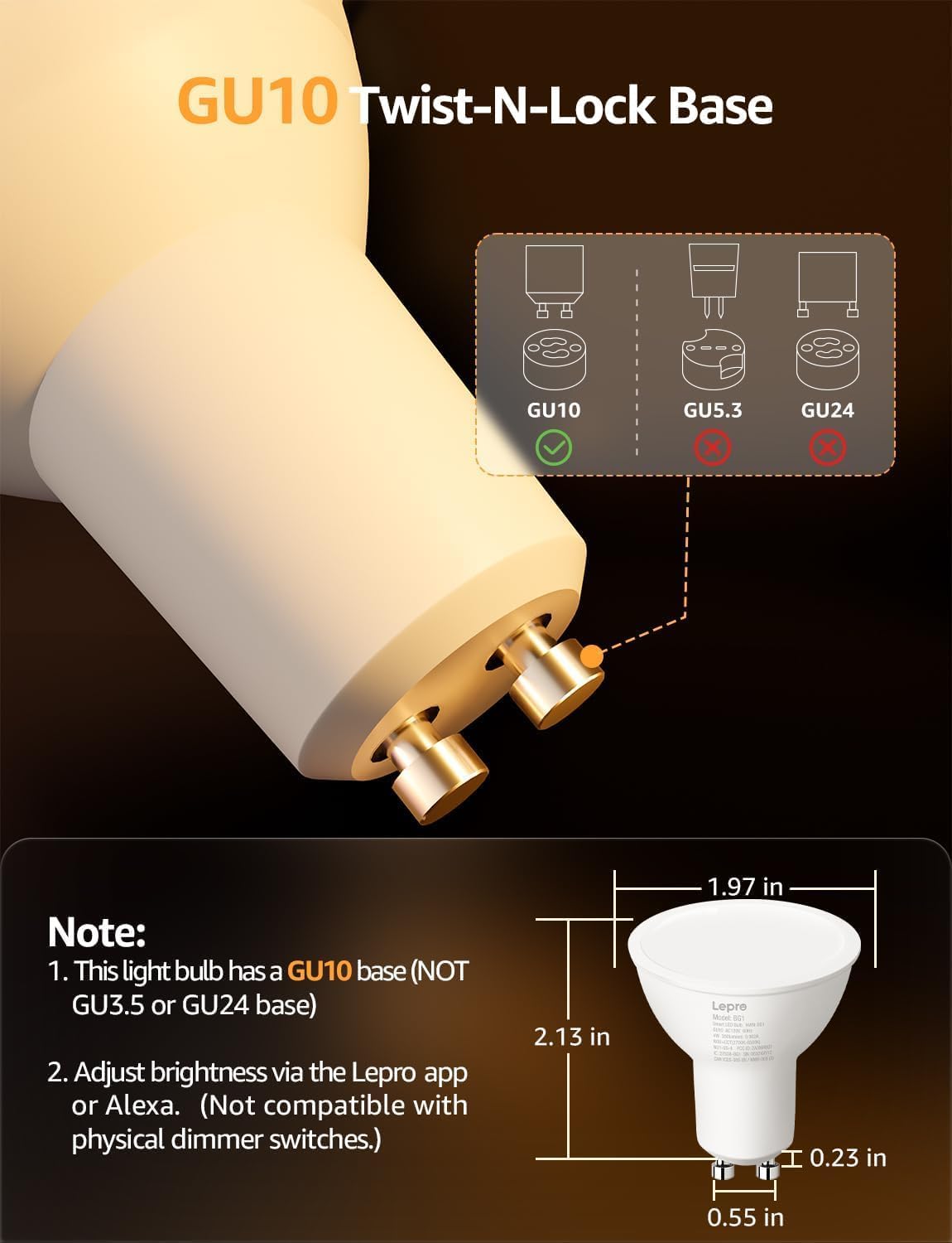 Lepro BG1 GU10 LED Bulbs, Smart Light Bulb RGBCW Dimmable Color Changing, Compatible with Alexa & Google Assistant, AI Voice Control via App, Music Sync, 2.4G WiFi Only, 4 Pack