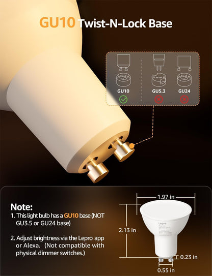 Lepro BG1 GU10 LED Bulbs, Smart Light Bulb RGBCW Dimmable Color Changing, Compatible with Alexa & Google Assistant, AI Voice Control via App, Music Sync, 2.4G WiFi Only, 4 Pack