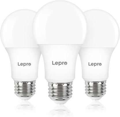 Lepro Dimmable LED Light Bulbs, LED Bulb 60W Equivalent, 5000K Daylight White, 9.5W 800LM A19 E26 Standard Medium Base, UL FCC Listed, 15000 Hour Lifetime, 3 Packs