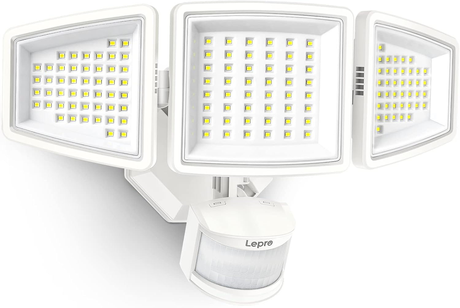 Lepro LED outdoor security flood light with three adjustable heads, 270-degree wide angle, waterproof, super bright 27W industrial lighting