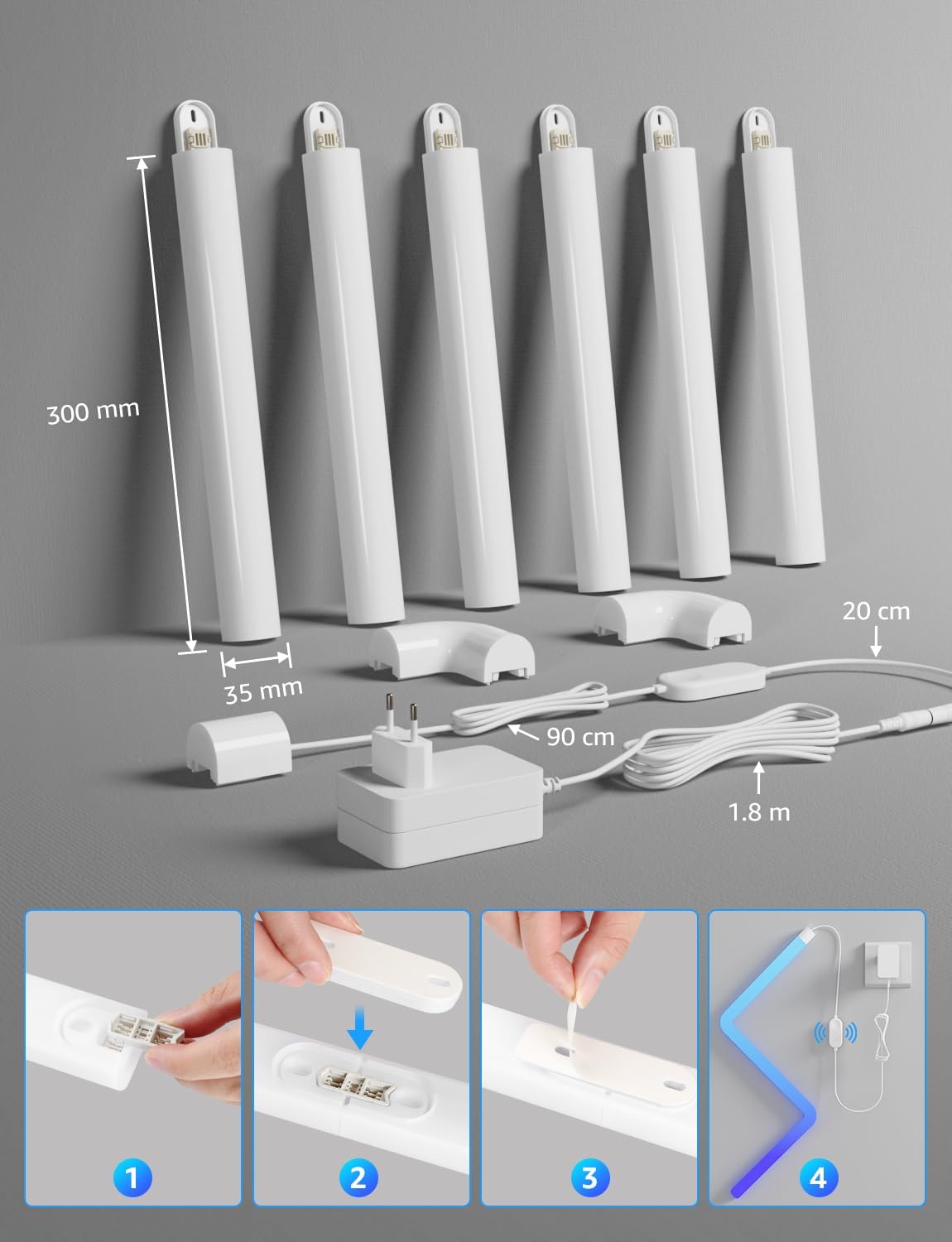 Lepro WL1 AI Glide RGBIC Smart Wall Light, LLM Wall Light, Work with Alexa/Google Assistant, Multicolor Segmented Control, LED Light for Gaming, TV LED Backlight, Smart LED Lights, 6 Pcs+2 Corners