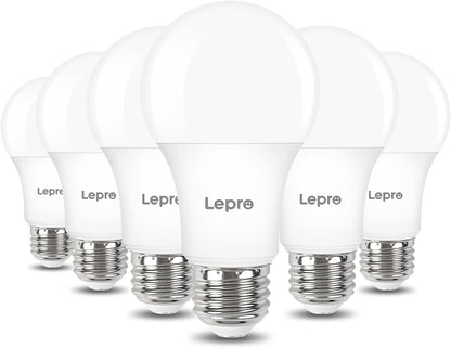 Lepro Dimmable LED Light Bulbs, 60W Equivalent LED Bulb, 5000K Daylight White, 9.5W 800LM A19 E26 Standard Medium Base, UL FCC Listed, 15000 Hour Lifetime, 6 Packs