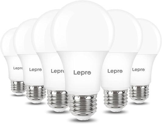 Lepro Dimmable LED Light Bulbs, 60W Equivalent LED Bulb, 5000K Daylight White, 9.5W 800LM A19 E26 Standard Medium Base, UL FCC Listed, 15000 Hour Lifetime, 6 Packs