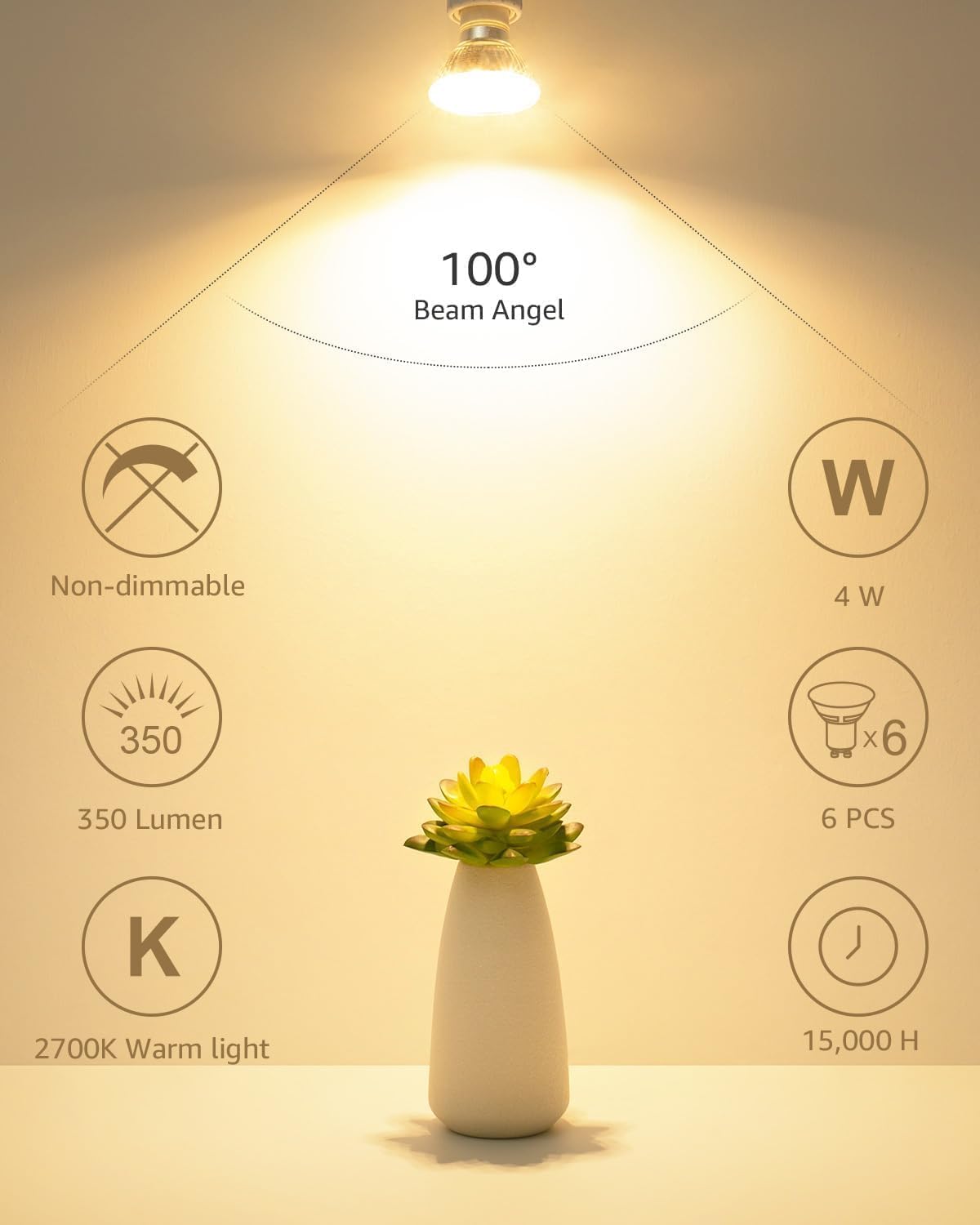Lepro GU10 LED Bulbs Non-Dimmable, 2700K Soft Warm White GU10 Bulb 50W Halogen Equivalent, 4W PAR16 350lm LED Spotlight Bulb for Track Lighting, Kitchen, Range Hood, Living Room, Bedroom, 3 Packs
