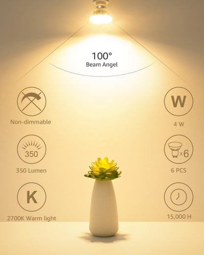 Lepro GU10 LED Bulbs Non-Dimmable, 2700K Soft Warm White GU10 Bulb 50W Halogen Equivalent, 4W PAR16 350lm LED Spotlight Bulb for Track Lighting, Kitchen, Range Hood, Living Room, Bedroom, 3 Packs